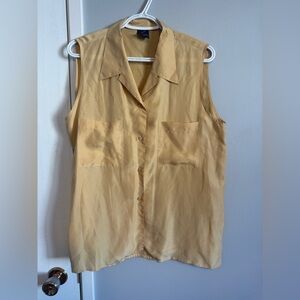 Daniel Hechter Sleeveless Beige Button-Down Shirt- 100% silk
